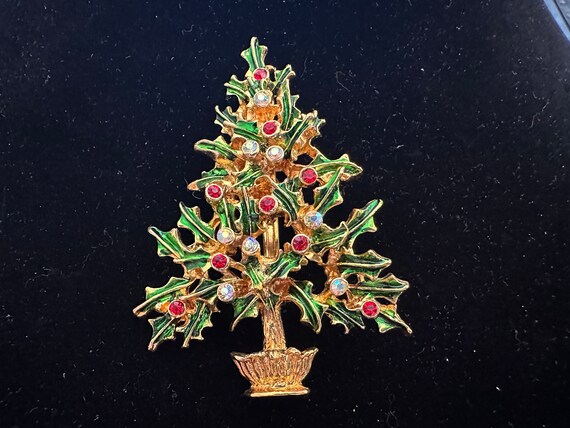 Tancer II Clear and Red Rhinestone with Green Ena… - image 5