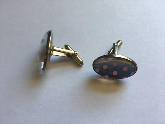 Vintage Pink and Periwinkle Polka Dot Cuff Links … - image 3