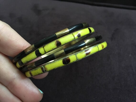Set of Four Vintage Yellow Tortoise and Black Res… - image 1