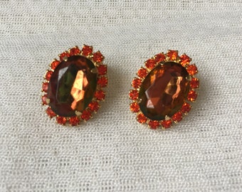 Juliana D&E Oval Watermelon and Hyacinth  Rhinestone Earrings 1589