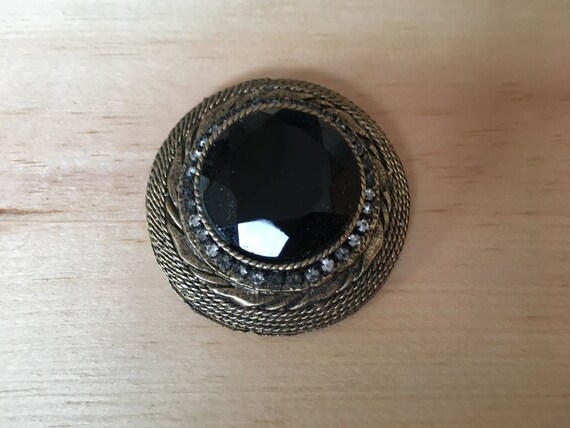 HAR Black Glass Rhinestone with Antiqued Gold Met… - image 2