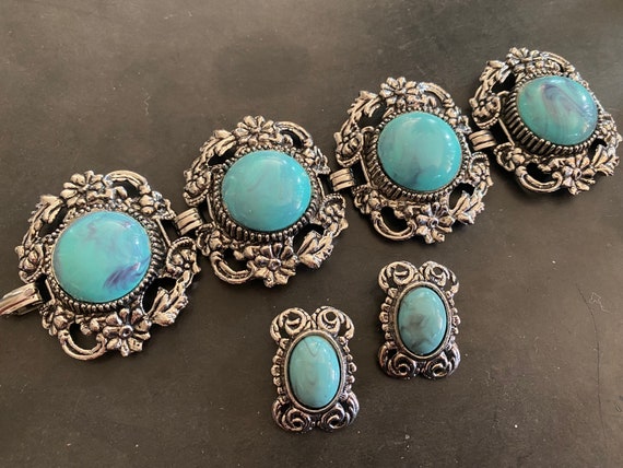 Vintage 1950's Chunky Turquoise Blue Southwestern… - image 1