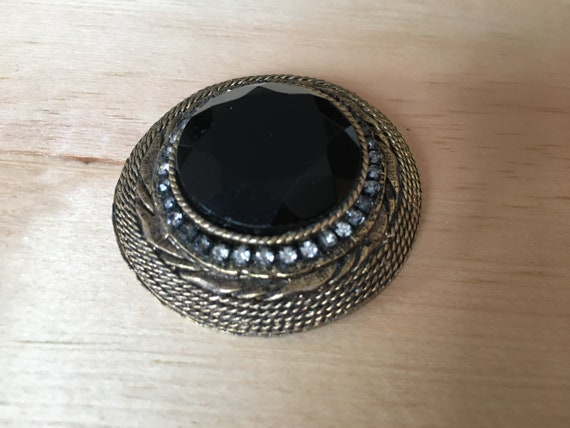 HAR Black Glass Rhinestone with Antiqued Gold Met… - image 5