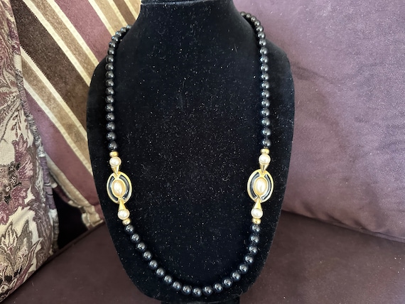 Napier Vintage Black Beadedwith Faux Pearl and Go… - image 2
