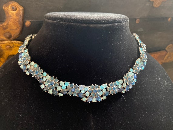 Crown Trifari Light and Montana Blue Rhinestone F… - image 2