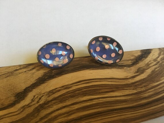 Vintage Pink and Periwinkle Polka Dot Cuff Links … - image 1