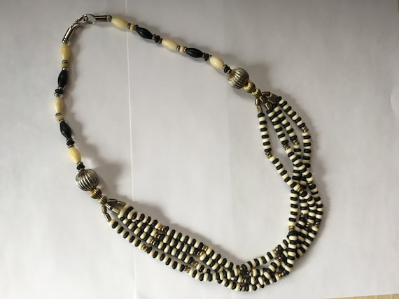 Vintage African White/Cream, Black and Bronze Bon… - image 2