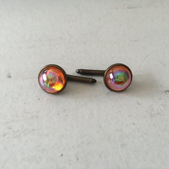 Pair of Vintage Iridescent Orange Glass Tuxedo Stu