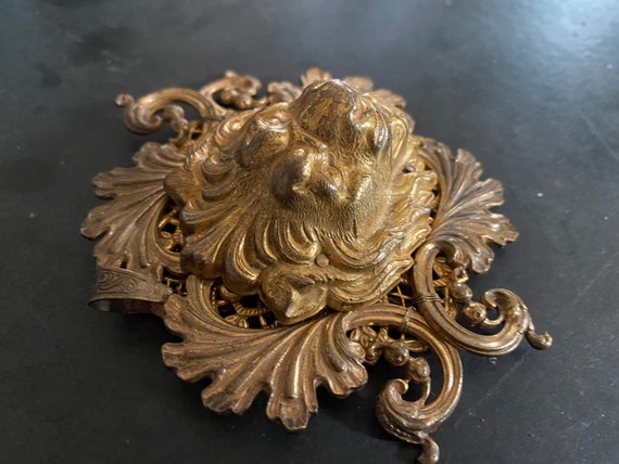 Signed Miriam Haskell Huge Ornate Gold Toned Lion… - image 3