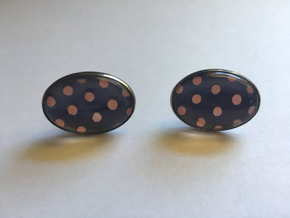 Vintage Pink and Periwinkle Polka Dot Cuff Links … - image 4