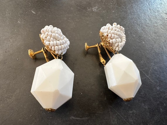 Hobe White Beaded Dangle Earrings 2106 - image 3