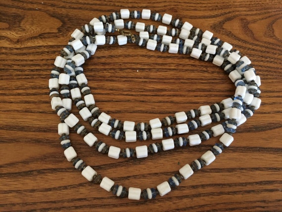 Haskell Extra Long 60 Vintage Square White Glass Bead and 