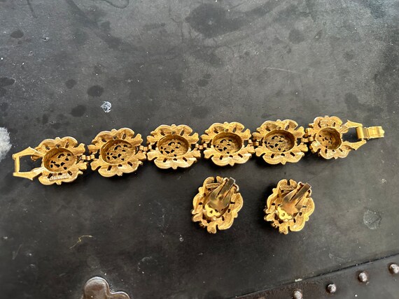 Florenza Ornate Floral Gold Toned Bracelet and Ea… - image 6