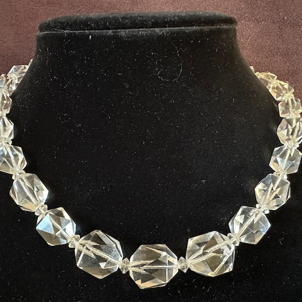 Vintage Faceted Clear Leaded Crystal Beaded Necklace with Crystal Spacer Beads 2135
