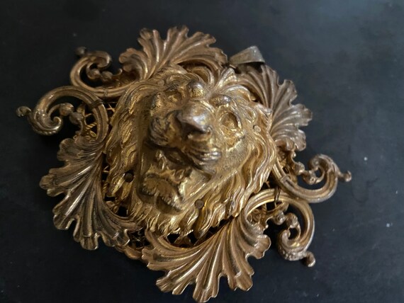 Signed Miriam Haskell Huge Ornate Gold Toned Lion… - image 6