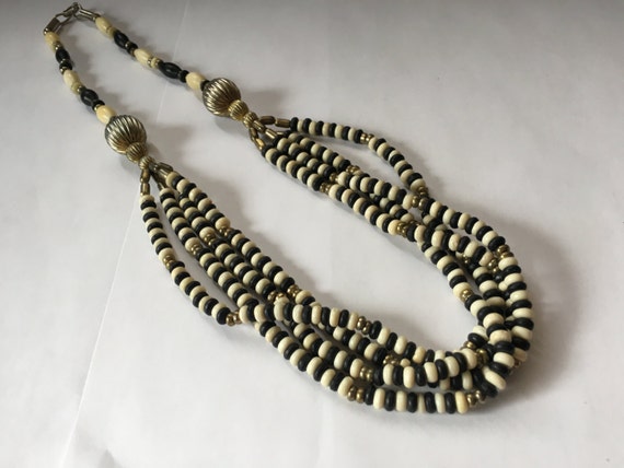Vintage African White/Cream, Black and Bronze Bon… - image 1