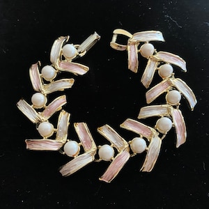 Judy Lee Gold Toned with Pink and Silver Enamel and Pearl Metal Bracelet 2041