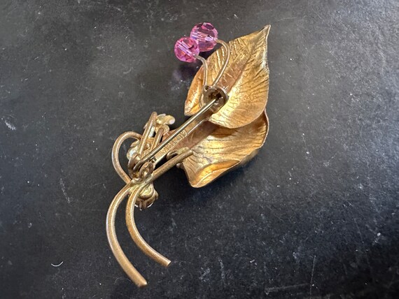 Austria Pink, Cream and Gold Metal Flower Brooch … - image 6