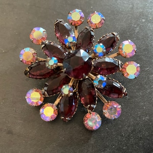 Vintage Lila und Pink AB Strass Blumen Brosche