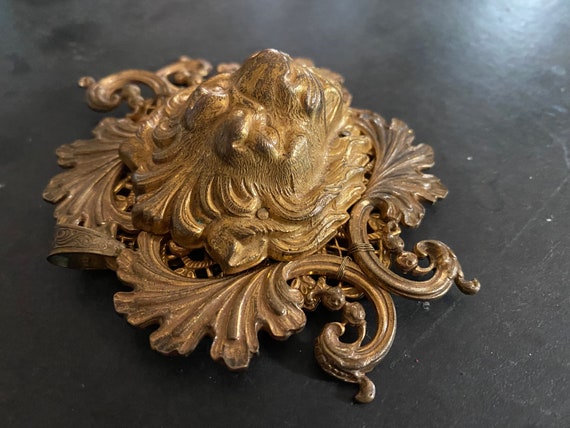 Signed Miriam Haskell Huge Ornate Gold Toned Lion… - image 4