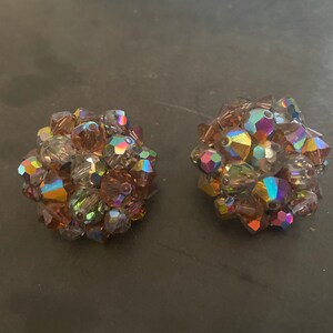 Vintage Grey AB and Rust AB Crystal Beaded Earrings 1958