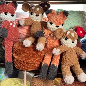 Crocheted Woodland Critters  Toy: Fox, Fawn Cuddle Buddy, Polyester Yarn Stuffed Animal