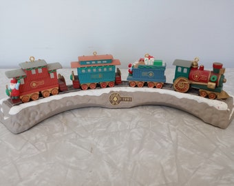 Vintage Hallmark Ornaments Train Set with Trestle Base Five Piece Set