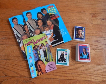 Vintage Set of Two Full House Magazine Posters a Family Matters Book and Full House Family Matters and Perfect Stranger Trading Cards