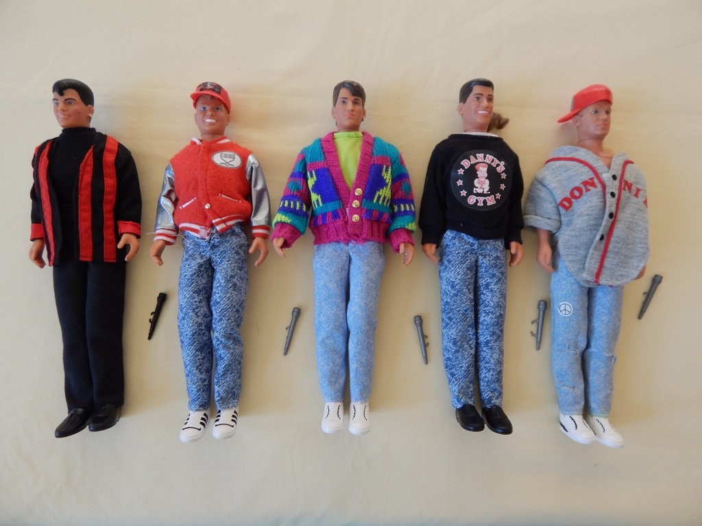 Vintage All Five New Kids on the Block Dolls with Three NKOB Comics and NKOB Trading Cards