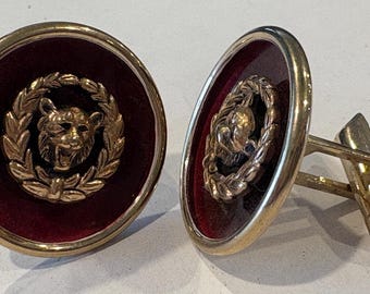 Vintage SWANK Round Jaguar Panther Cufflinks 1" Diameter Goldtone