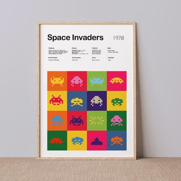 space invaders A3 atari 2600 gamer poster art print gaming console arcade vintage retro  80s nintendo snes spectrum sega computer game mario