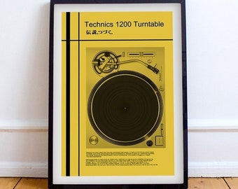 turntable deck dj decks vinyl record player poster print art a3 retro vintage dance music disco acid house techno rave culture 90s hip hop
