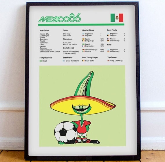A4 A3 Football Soccer World Cup Poster Print Art Mexico 86 Italia