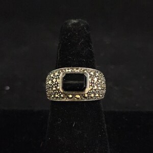 2nd PRICE DROP Vintage Silver Marcasite and Onyx Statement Ring