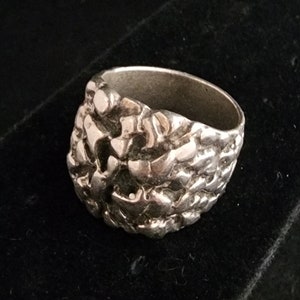 Vintage Brutalist Abstract Silver Tone Ring Size 12