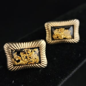 ヴィンテージ ヒコック ブラック＆ゴールドリーフフレーク モンテカルロ カフスボタン