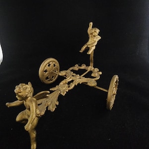 PRICE DROP Vintage Gold Tone Heavy Metal Cherub Chariot Dish Holder