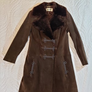 3rd PRICE DROP Vintage French Jon Stephane Paris Brown Full Length Suede Coat with Faux Fur