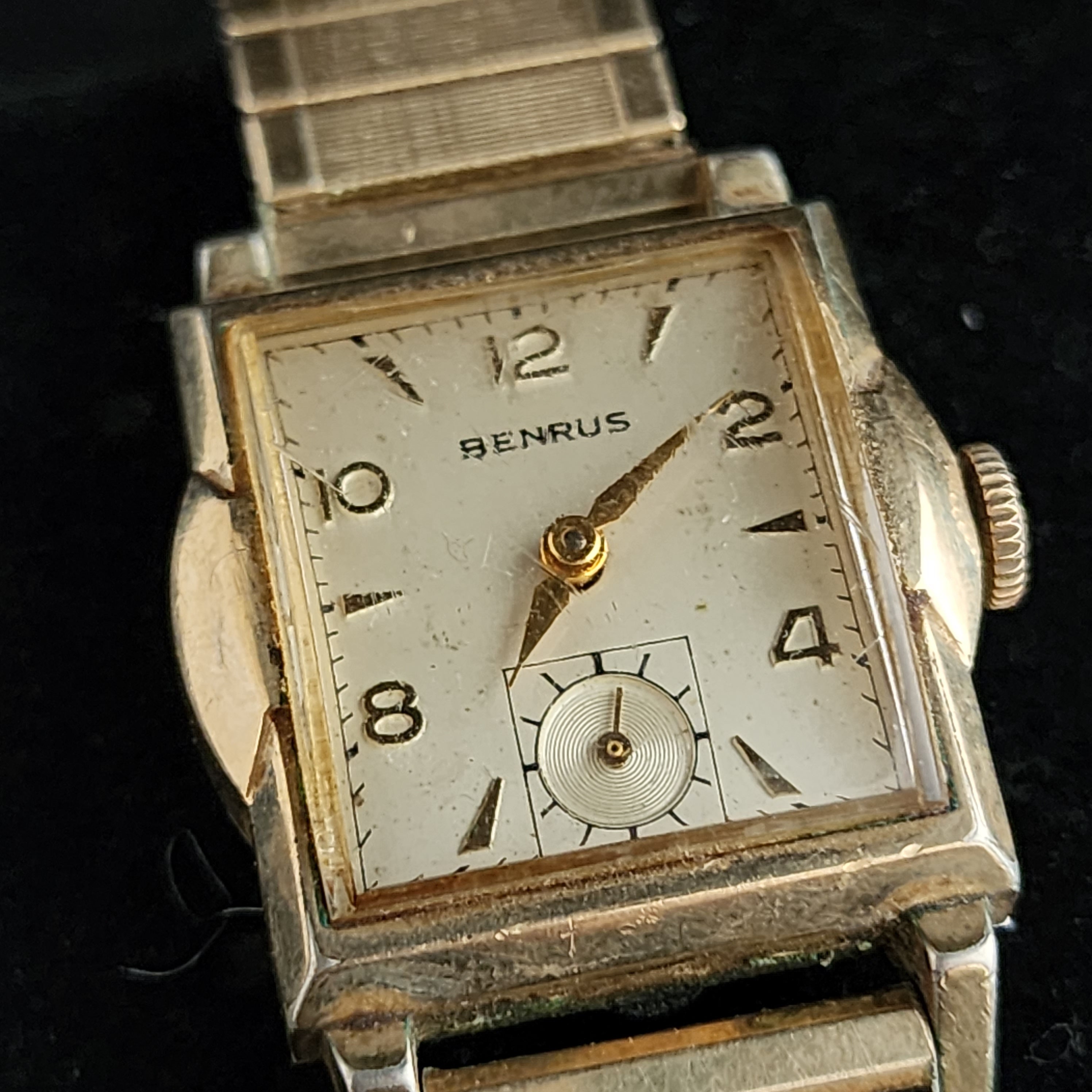 Vintage Benrus 10k Rolled Gold Plate Bezel Stainless Steel Back 