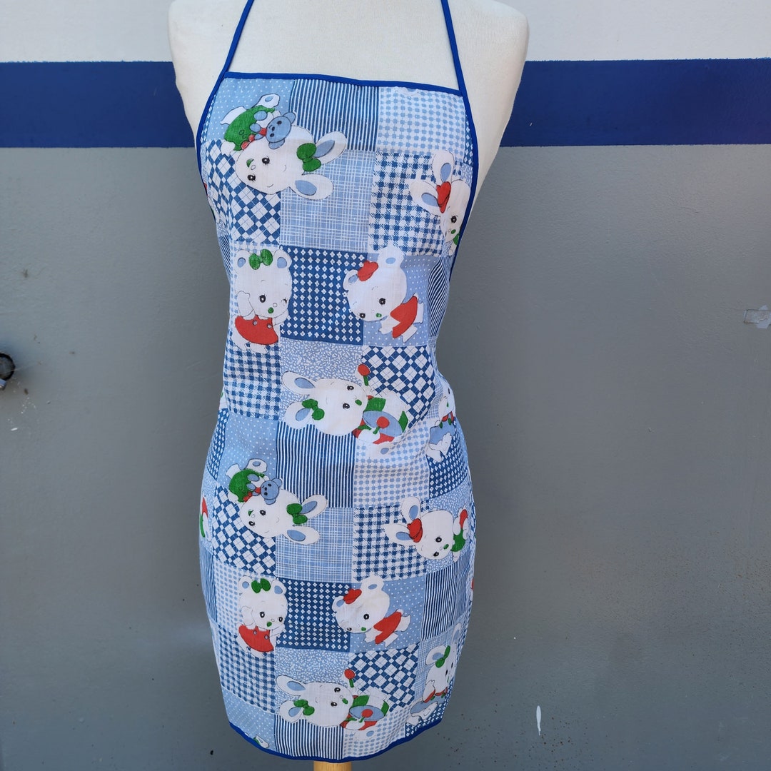 2nd PRICE DROP Vintage Kids Bunny Rabbit Bear Blue Checker Striped ...