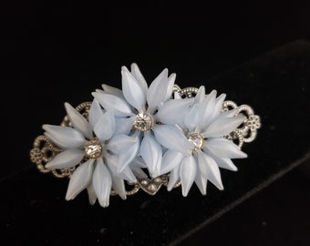 Large Light Blue and Rhinestone Vintage Floral Earring Hair Clip Accessory