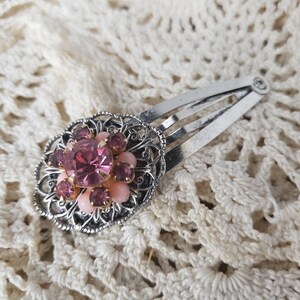 Light Pink Vintage Upcycle Recycle Reuse Subtle Bling Rhinestone Earring Barrette Hair Clip Accessory