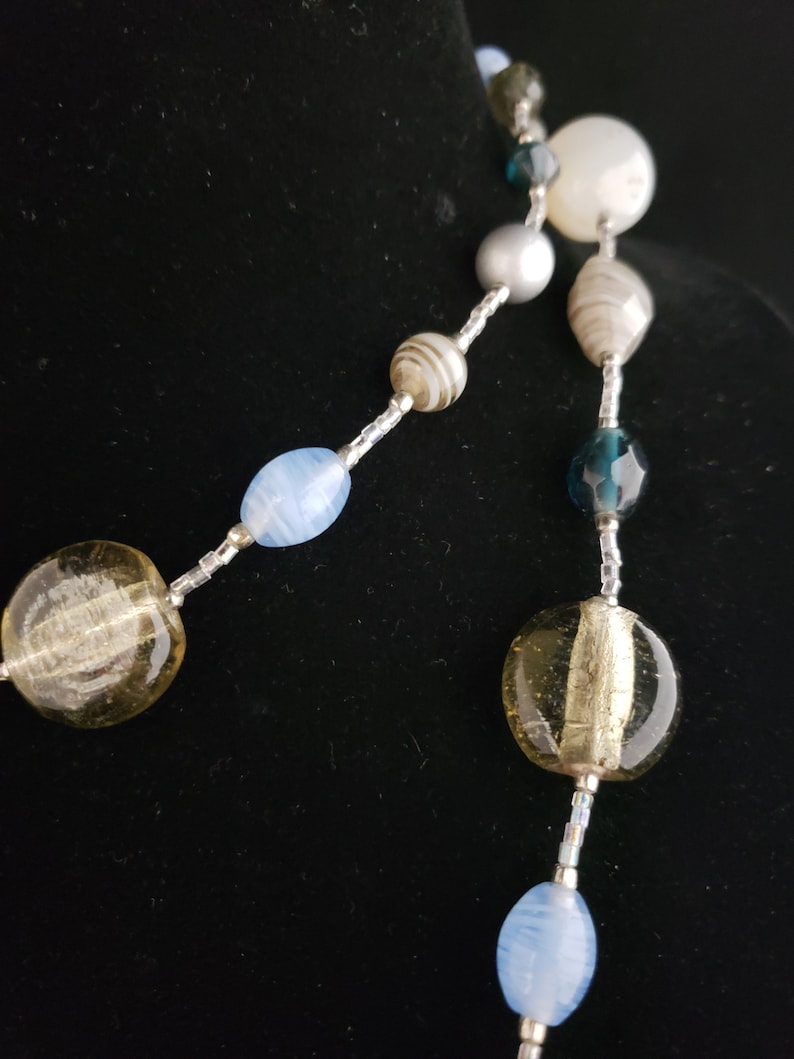 Vintage Adjustable Length Premier Designs Gray Blue White Glass Bead Necklace