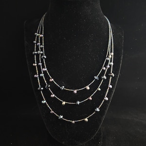 Adjustable Length Three Strand Dark Bead and Black Tahitian Pearl Necklace