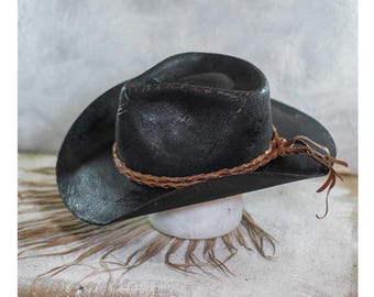 Waxed distressed cowboy western hat with cuts, A Morgan video game redemption by Chapolala