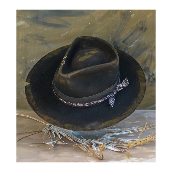 CORBEAU - feutre fedora - chapeau vieilli look vintage - chapolala