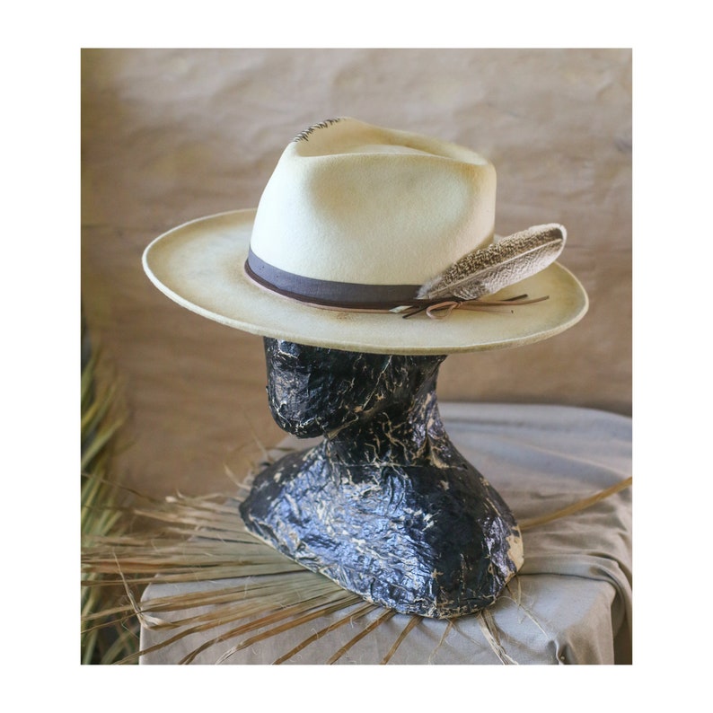 UNSPOKEN off-white felt fedora vintage look men women custom bespoke distressed fedora hat chapolala image 2