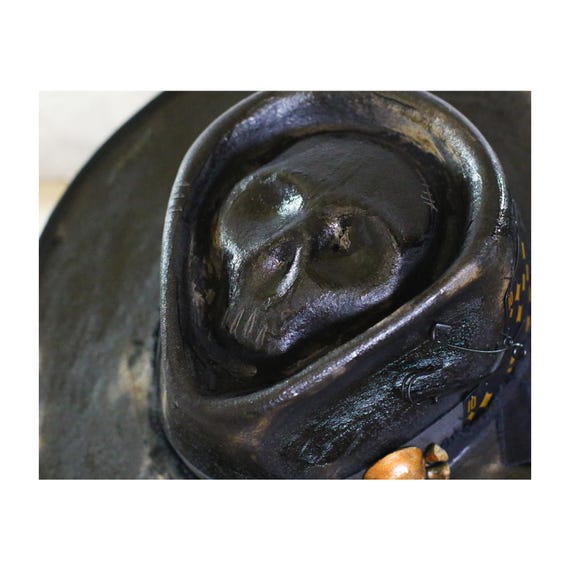 NO BAD BOYS - skull felt fedora - vitage look distressed hat - Alien emboss hat - chapolala - men women custom hat hard wax oil fedora