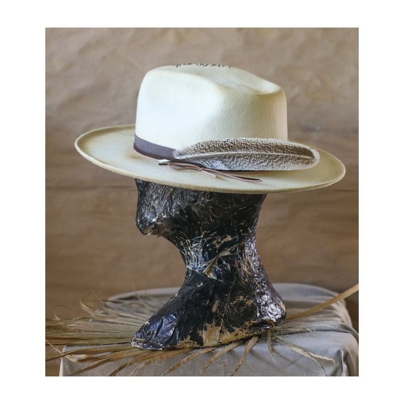 UNSPOKEN off-white felt fedora vintage look men women custom bespoke distressed fedora hat chapolala image 7