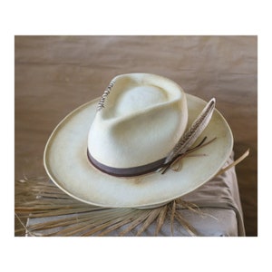 UNSPOKEN off-white felt fedora vintage look men women custom bespoke distressed fedora hat chapolala image 1